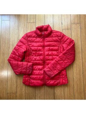 Uniqlo Down Jacket Womens Red Full Zip Packable Ultra Lightweight Travel XS